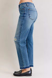 Judy Blue Full Size Mid Rise Bf Patch & Repair Destroy Release Hem Jeans Plus Size - Trendsi - Flyclothing LLC