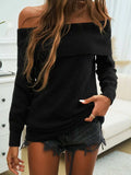 Off-Shoulder Long Sleeve Sweater - Trendsi - Flyclothing LLC