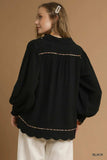Umgee Full Size Linen Scallop Hem Blouse with Contrast Trim Plus Size - Trendsi - Flyclothing LLC