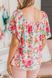 Floral Square Neck Ruffle Sleeve Blouse - Trendsi - Flyclothing LLC