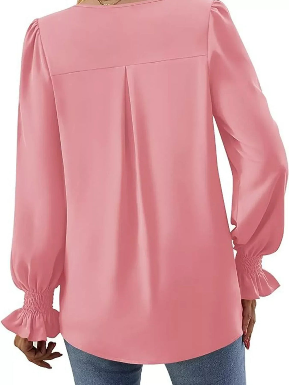 V-Neck Long Sleeve Ruffle Cuff Blouse - Trendsi - Flyclothing LLC