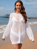 Backless Boat Neck Long Sleeve Cover Up - Trendsi - Flyclothing LLC
