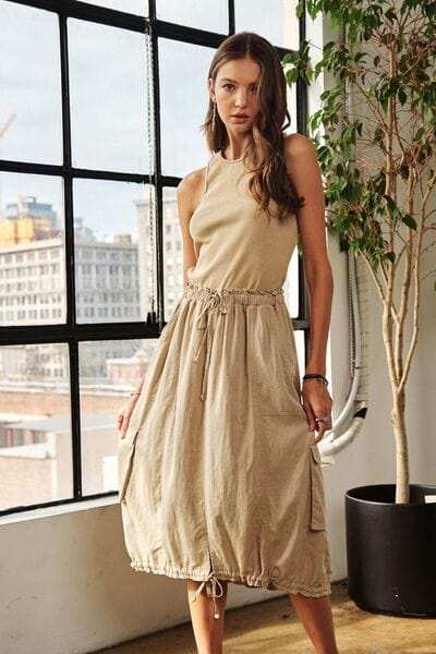 ADORA Drawstring Sleeveless Washed Dress - Trendsi - Flyclothing LLC