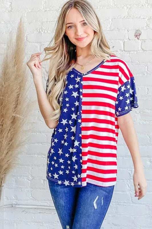 And The Why American Flag Short Sleeve Top - Trendsi - Flyclothing LLC
