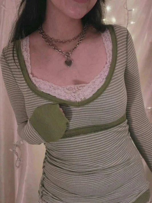 Contrast Striped Long Sleeve T-Shirt - Trendsi - Flyclothing LLC