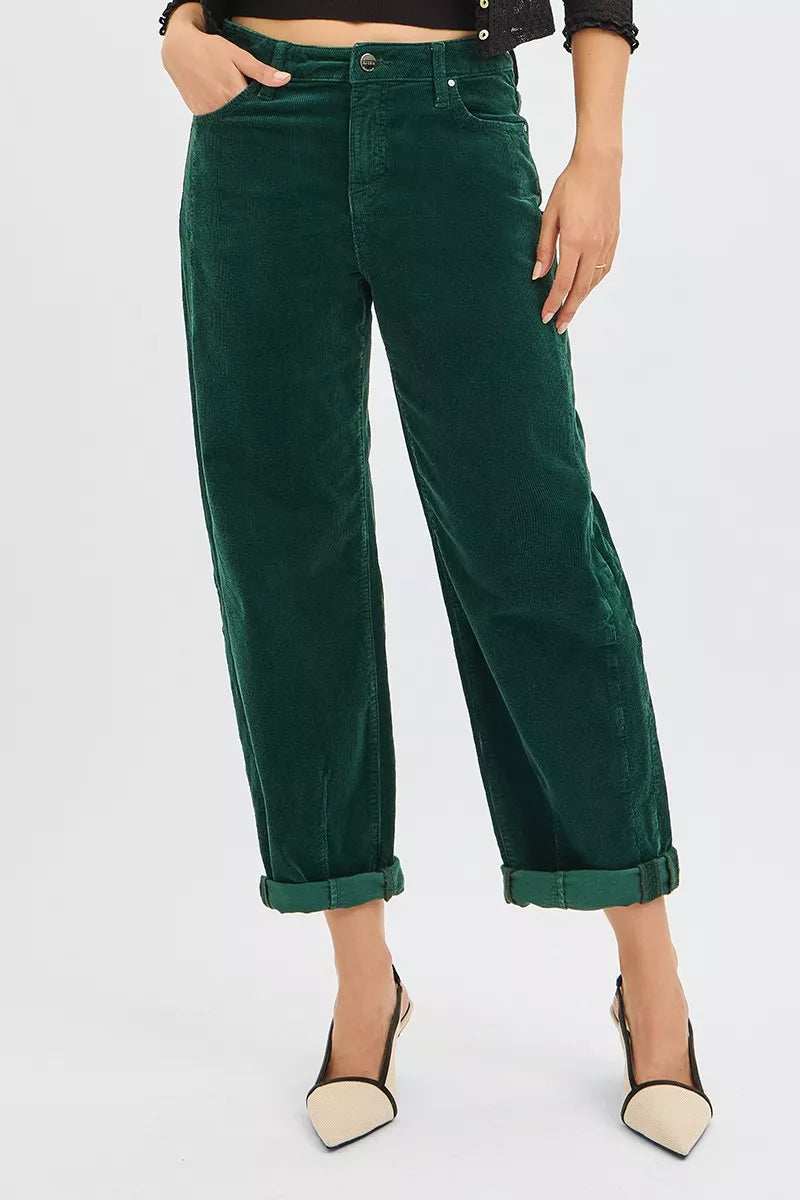 RISEN High Rise Crop Barrel Cordurory Pants - Trendsi - Flyclothing LLC
