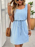Eyelet Drawstring Round Neck Sleeveless Dress - Trendsi - Flyclothing LLC