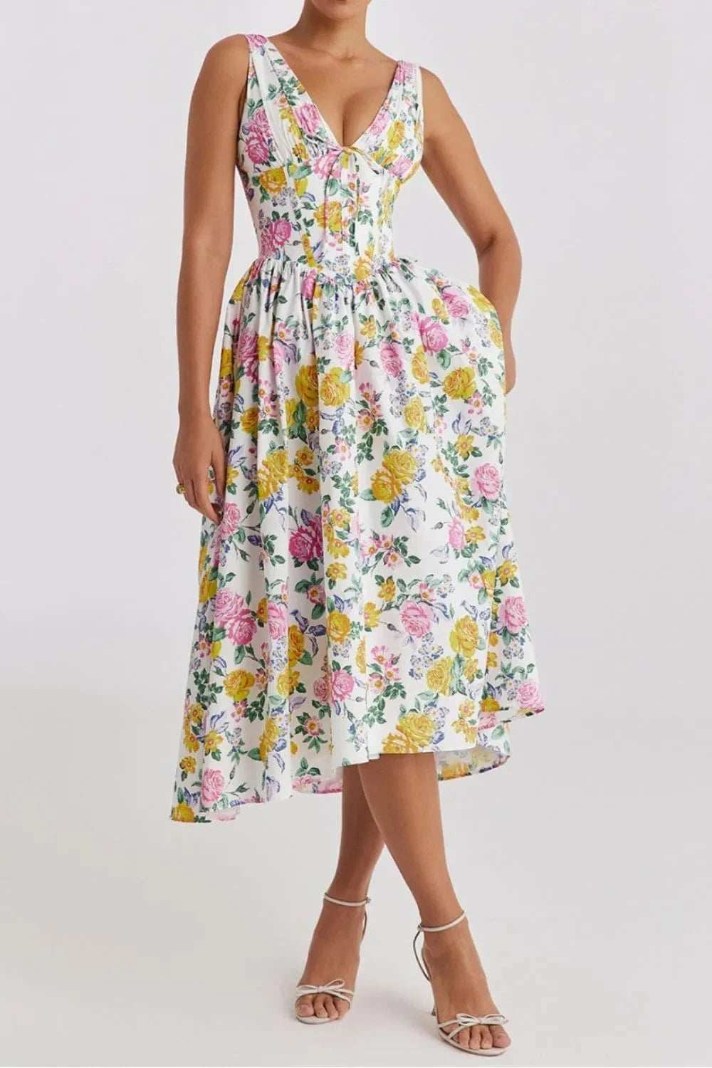 Floral V-Neck Sleeveless Midi Dress with Pockets - Trendsi - Flyclothing LLC