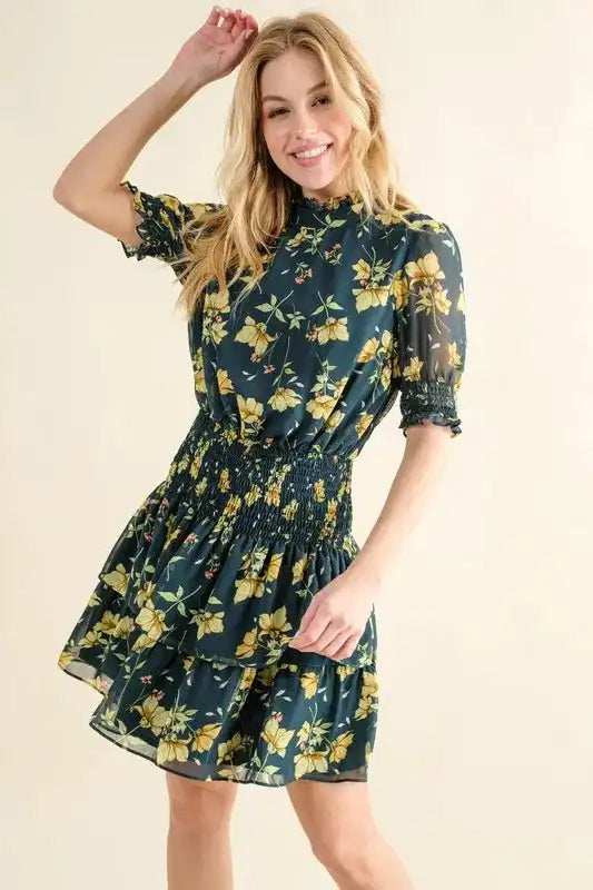 And The Why Floral Print Smocked Waist Mini Dress - Trendsi - Flyclothing LLC