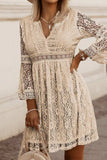Lace V-Neck Three-Quarter Sleeve Dress - Trendsi - Flyclothing LLC
