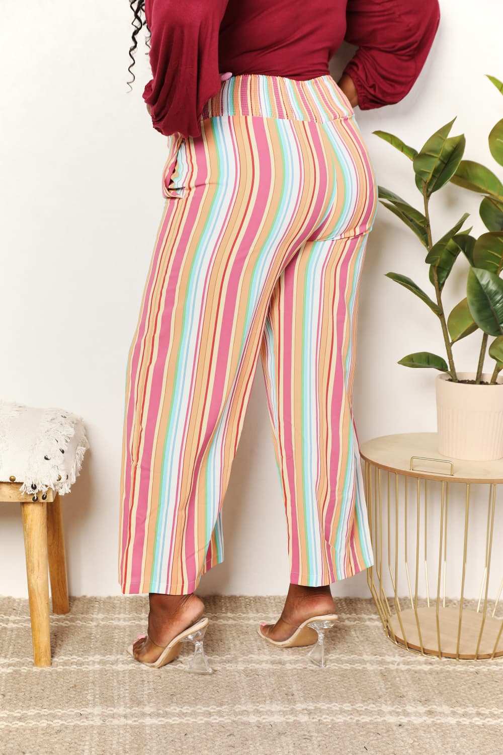 Double Take Striped Smocked Waist Pants with Pockets - Trendsi - Flyclothing LLC