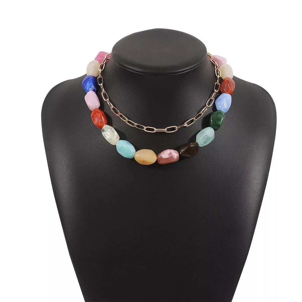 2 Piece Colorful Beaded Chain Necklace - Trendsi - Flyclothing LLC