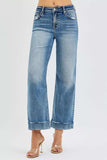 RISEN Full Size Mid Rise Crop Straight Jeans with Taylor Cuffed Plus Size - Trendsi - Flyclothing LLC