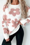 Flower Round Neck Long Sleeve Knit Top - Trendsi - Flyclothing LLC