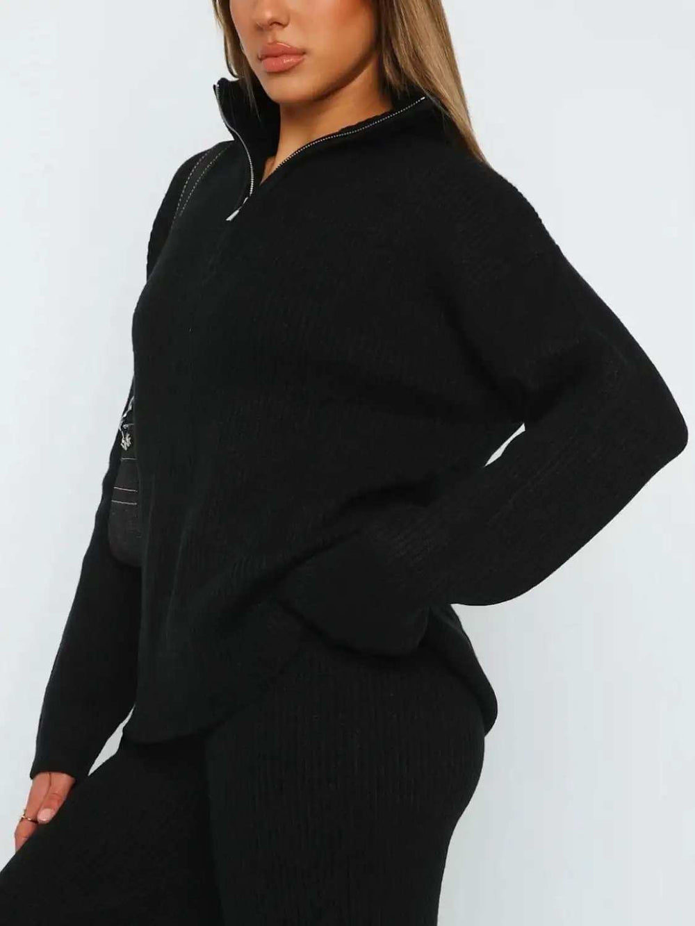 Quarter Zip Long Sleeve Top and Pants Set - Trendsi - Flyclothing LLC