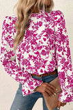 Printed Mock Neck Flounce Sleeve Blouse - Trendsi - Flyclothing LLC