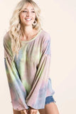 BiBi Tie Dye French Terry Sweatshirt With Bubble Sleeves - Trendsi - Flyclothing LLC