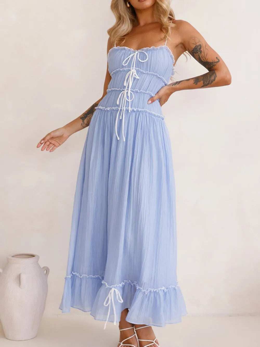 Devine Frill Ruffled Hem Midi Cami Dress - Trendsi - Flyclothing LLC