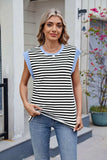 Contrast Striped Round Neck T-Shirt - Trendsi - Flyclothing LLC