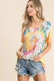 BiBi Tie Dye Print Short Sleeve T-Shirt with Raglan Sleeves - Trendsi - Flyclothing LLC