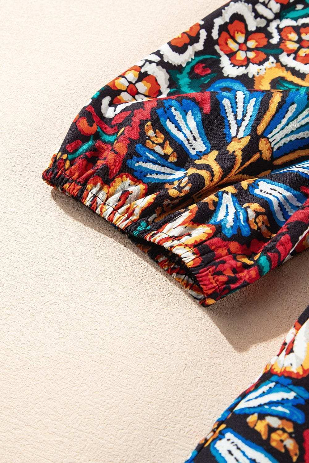 Tropical Print Puff Sleeve Knot Front Blouse - Trendsi - Flyclothing LLC