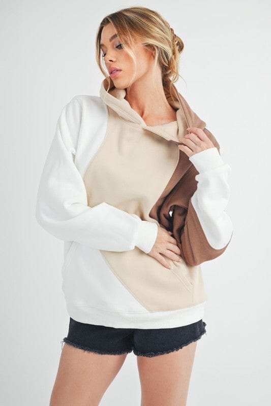 Aemi + Co Color Block Hoodie with Kangaroo Pocket - Trendsi - Flyclothing LLC