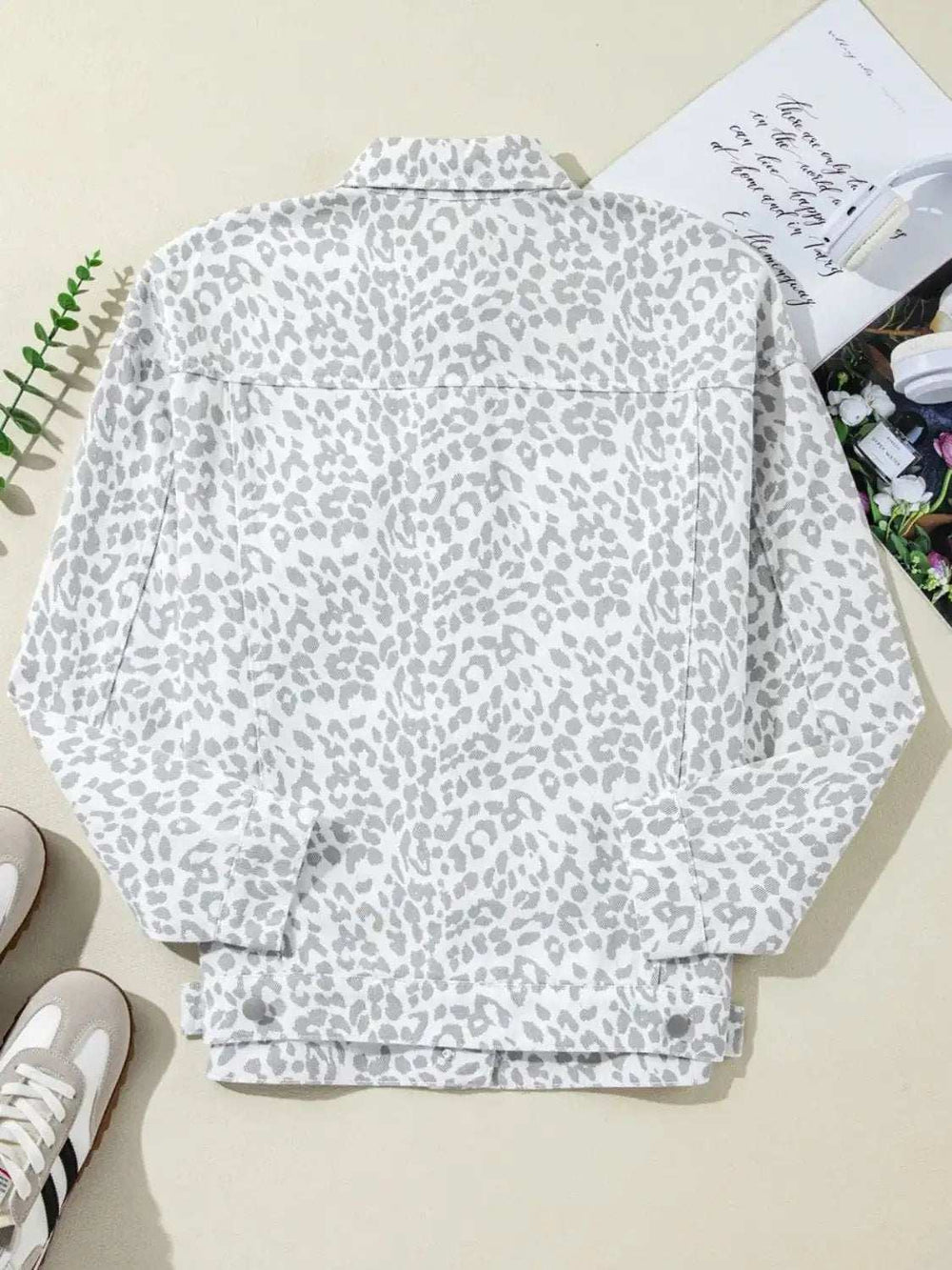 Leopard Button Up Long Sleeve Denim Jacket - Trendsi - Flyclothing LLC