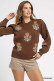 Umgee Floral Knit Sweater with Puff Sleeves - Trendsi - Flyclothing LLC