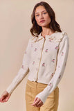 SO ME Collared Floral Embroidered Button Down Sweater Cardigan - Trendsi - Flyclothing LLC