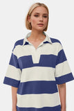 Oh Pima Cotton Wash Color Block Johnny Collar Half Sleeve Top - Trendsi - Flyclothing LLC