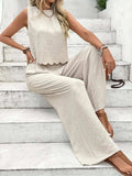Tie Back Round Neck Top and Pants Set - Trendsi - Flyclothing LLC