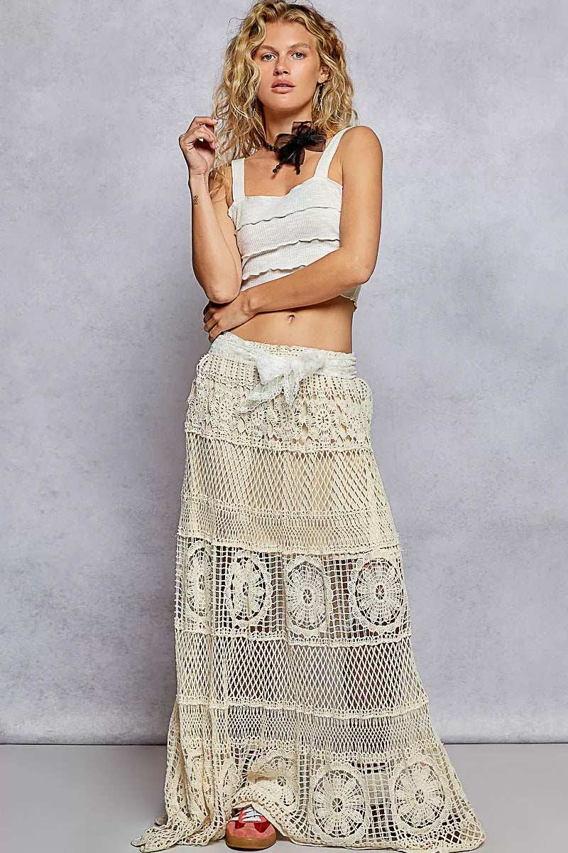 POL Crochet Floral Flared Skirt with Elastic Waist Band - Trendsi - Flyclothing LLC