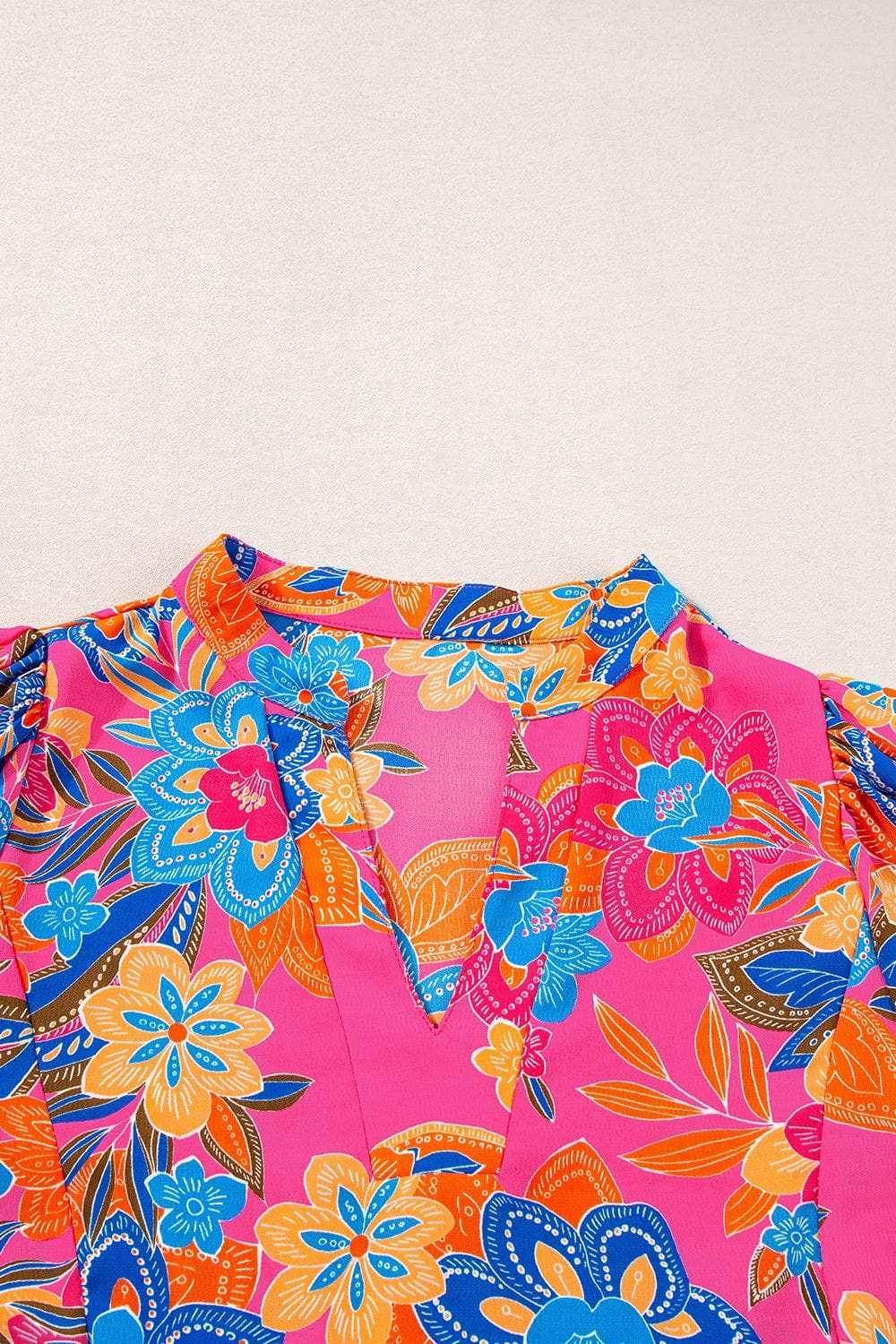 Peplum Printed Notched Short Sleeve Blouse - Trendsi - Flyclothing LLC