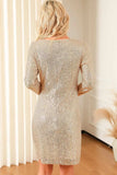 Sequin Knot Round Neck Long Sleeve Mini Dress - Trendsi - Flyclothing LLC
