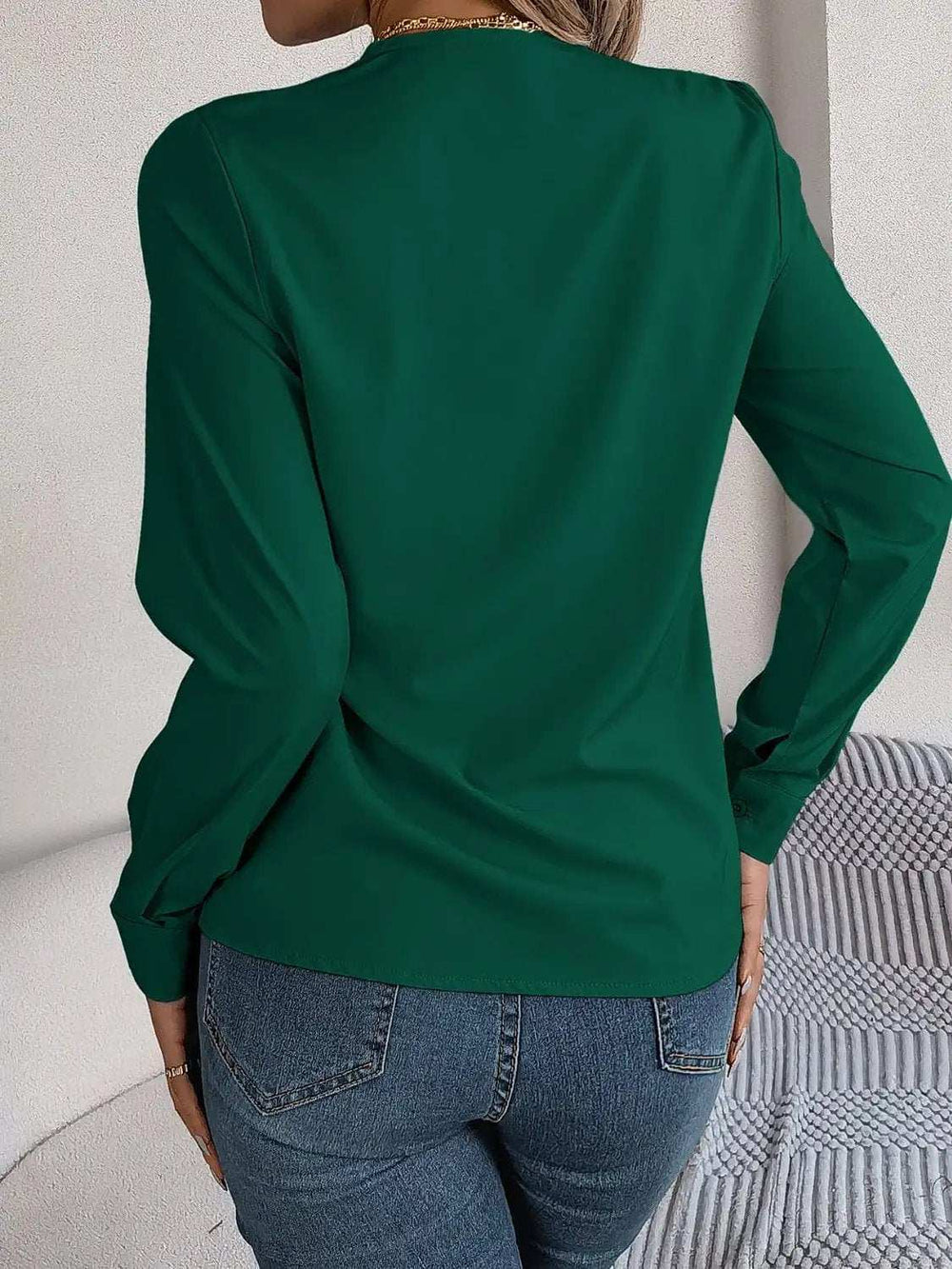 V-Neck Long Sleeve Blouse - Trendsi - Flyclothing LLC