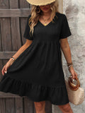 V-Neck Short Sleeve Mini Dress - Trendsi - Flyclothing LLC