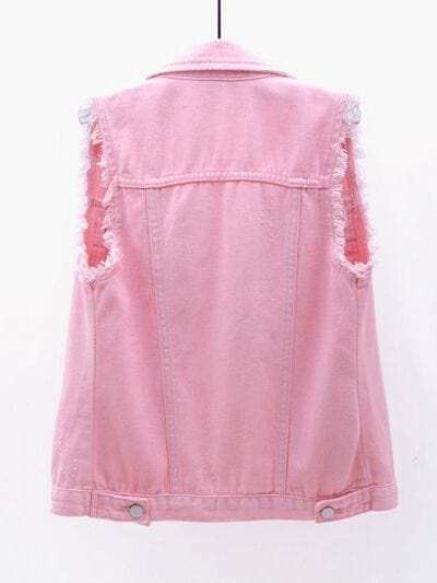 Full Size Button Down Raw Hem Sleeveless Denim Jacket Plus Size - Trendsi - Flyclothing LLC