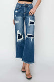 Risen Full Size High Rise Patch Detailed Wide Leg Crop Jeans - Trendsi - Flyclothing LLC