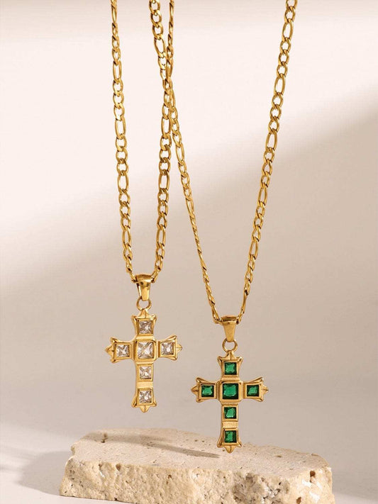 Stainless Steel Zircon Cross Pendant Necklace - Trendsi - Flyclothing LLC