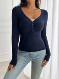Devine Ruched V-Neck Long Sleeve T-Shirt - Trendsi - Flyclothing LLC