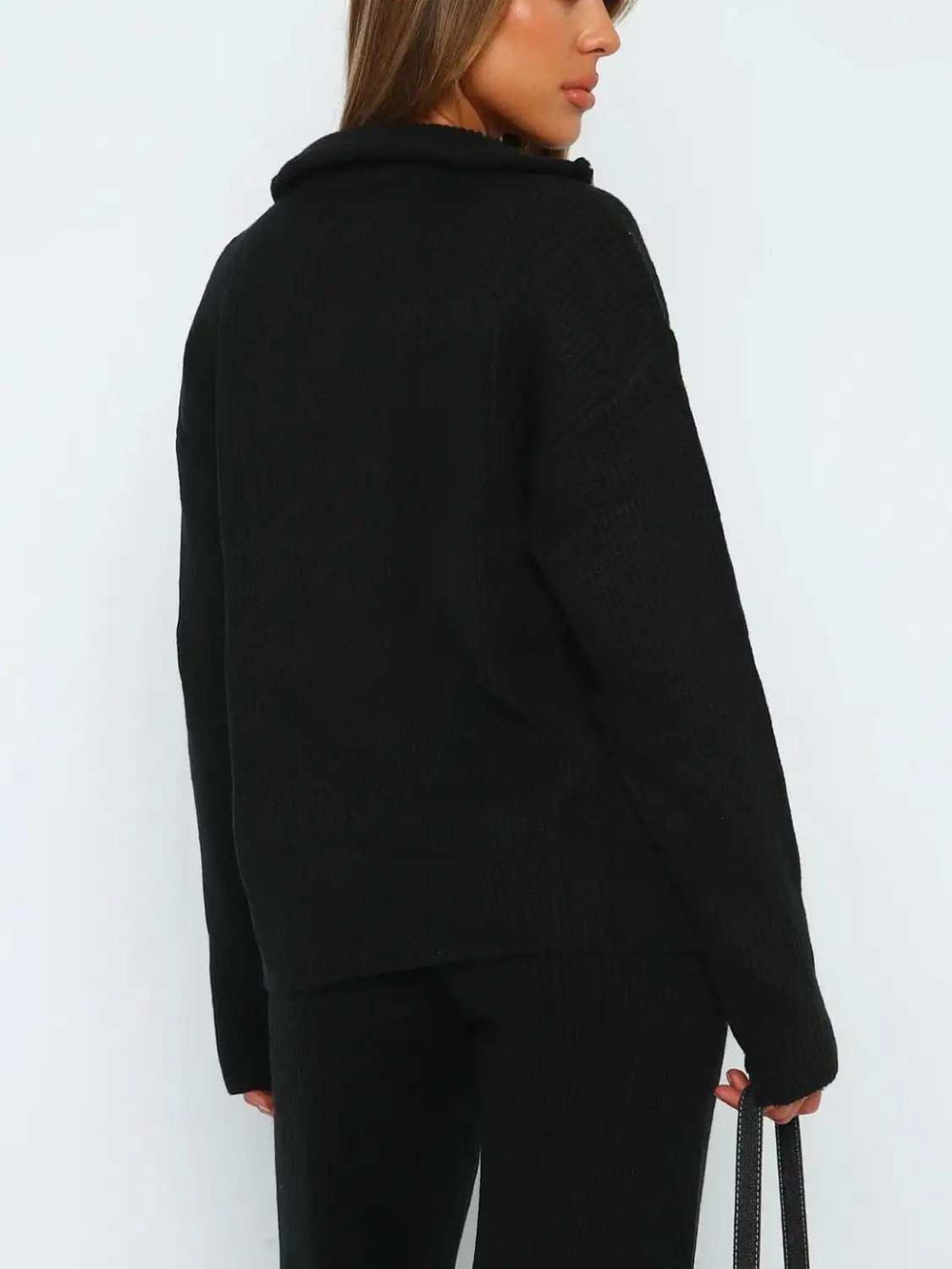 Quarter Zip Long Sleeve Top and Pants Set - Trendsi - Flyclothing LLC