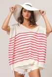 BiBi V Neck Striped Short Sleeve Top - Trendsi - Flyclothing LLC