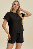 Double Take Full Size Texture Short Sleeve Top and Shorts Set - Trendsi - Flyclothing LLC