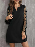 Polka Dot Notched Long Sleeve Dress - Trendsi - Flyclothing LLC