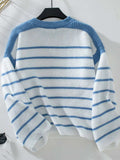 Striped Round Neck Long Sleeve Sweater - Trendsi - Flyclothing LLC