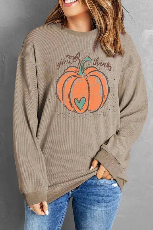 Pumpkin Graphic Round Neck Long Sleeve Sweatshirt - Trendsi - Flyclothing LLC