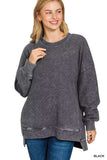 Zenana Full Size Acid Washed Double Ribbed Hi-low Sweatshirt Plus Size - Trendsi - Flyclothing LLC