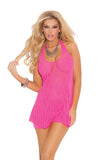 Elegant Moments Neon Pink Halter Bow Lace Mini Dress 1422 - Elegant Moments - Flyclothing LLC
