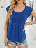 Pleated Front Scoop Neck T-Shirt - Trendsi - Flyclothing LLC