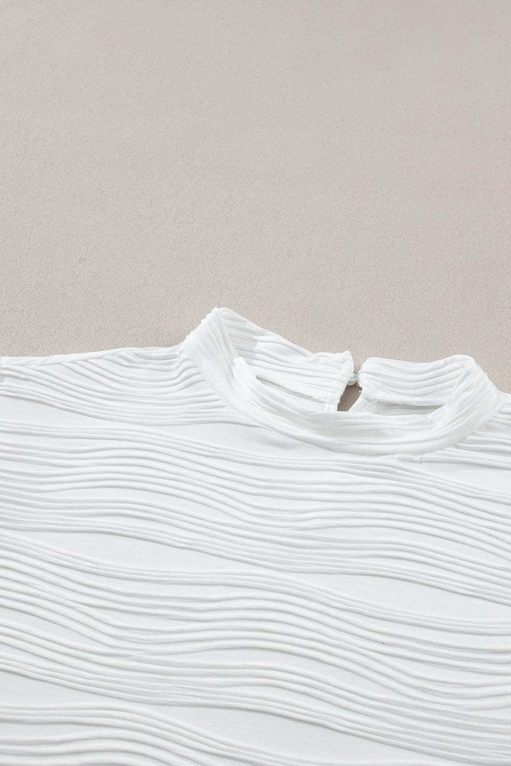 Textured Mock Neck Cap Sleeve Top - Trendsi - Flyclothing LLC